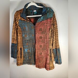Winter Sun Vtg Colorful Geometric Women's Full Zip 100% Cotton Sz M